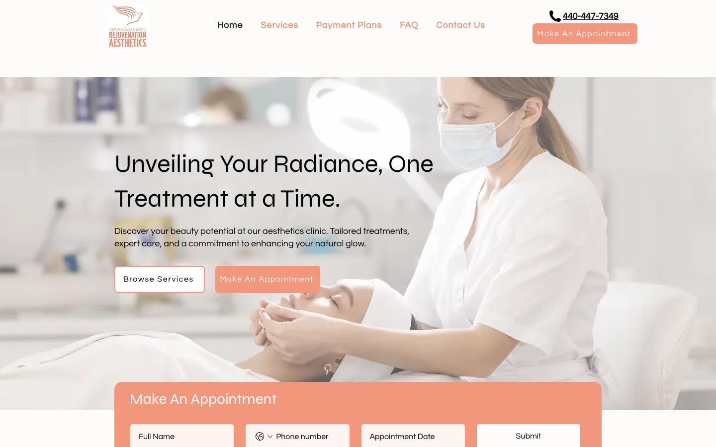 Advanced Rejuvenation Aesthetics website first view