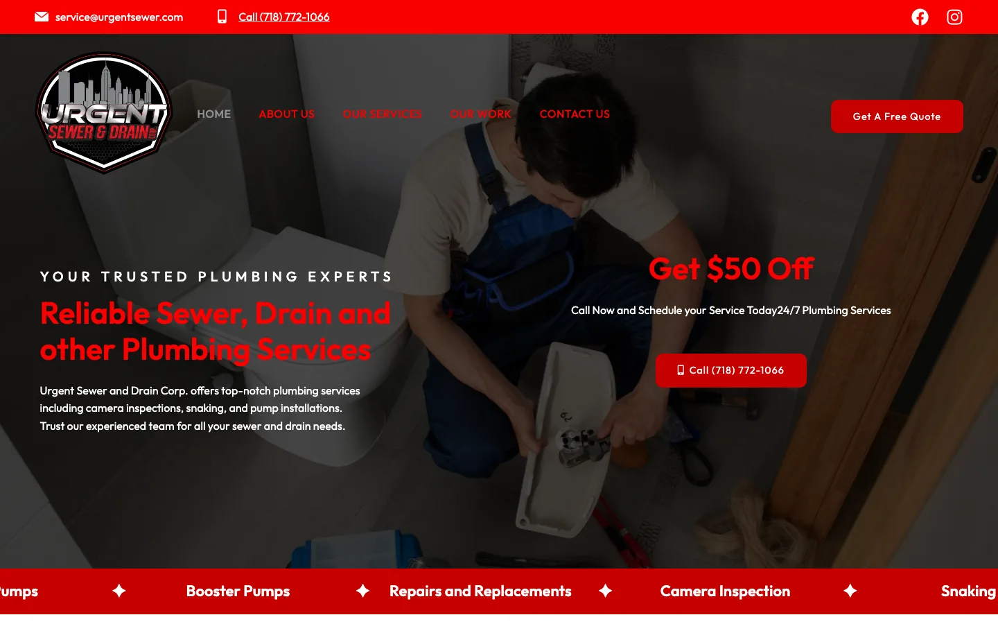 Urgent Sewer And Drain Corp. website first view